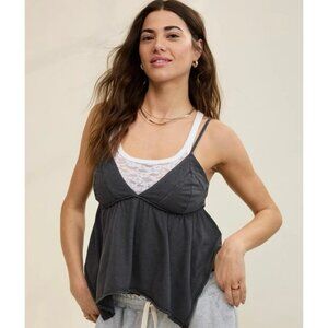 NWT Aerie Beautiful Nights Babydoll Tank Top Charcoal Gray Size M